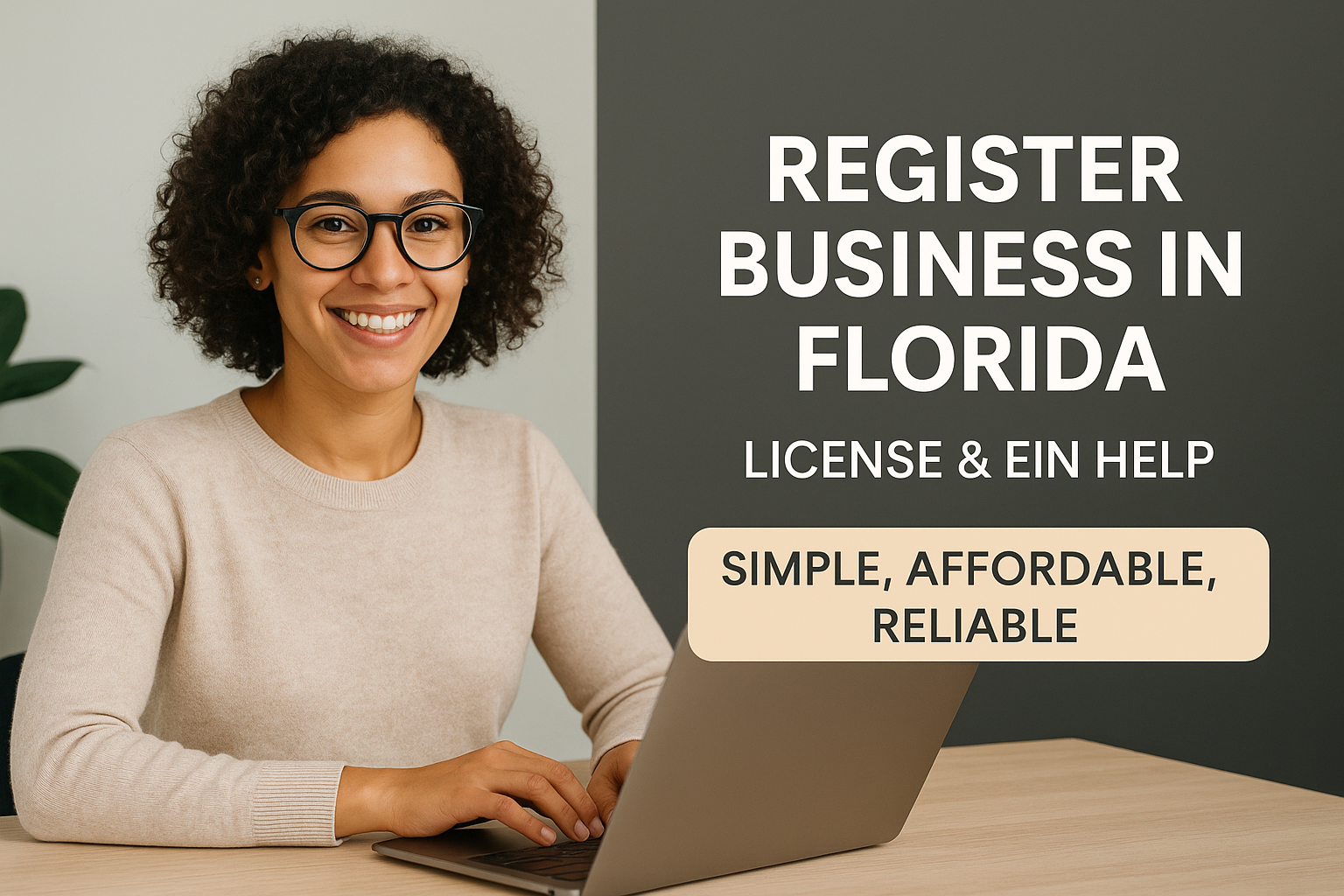 A professional banner showing a modern office background with text promoting